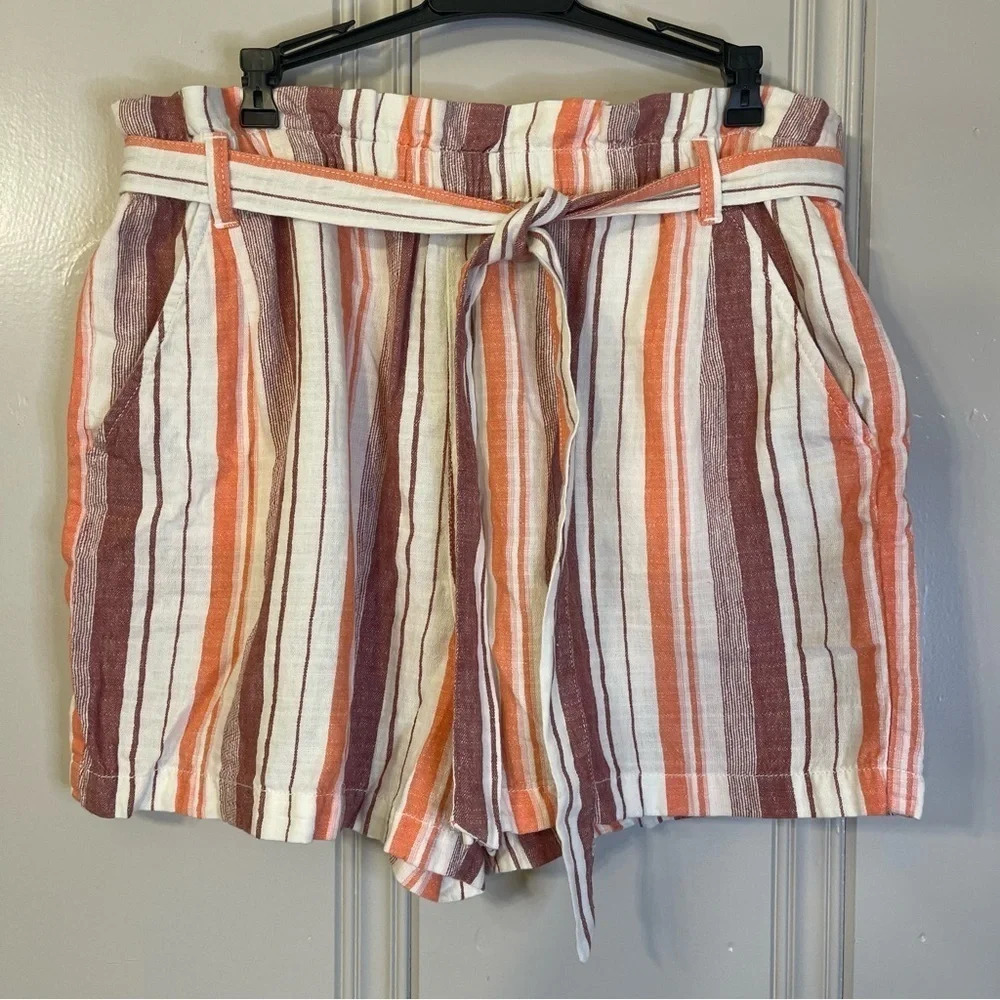 a.n.a Shorts Stripe Linen Blend High Rise Tie Waist Paper Bag Size XL